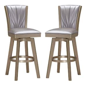 15.08 in. Gray Full Back Wood Frame Barstool with Fabric Seat (Set of 2)