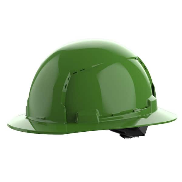 BOLT Green Type 1 Class C Full Brim Vented Hard Hat with 4 Point Ratcheting Suspension