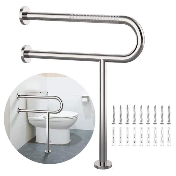 23.4 in. Anti-Slip Support Rail with Stabilizing Leg, Stainless Knurled Safety handrails in Chrome for Bathroom