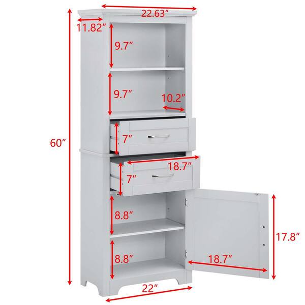 FUNKOL 23.63 in. L x 11.82 in. W x 60 in. H in Gray Ready to Assembly MDF Rectangle Base Kitchen Cabinet