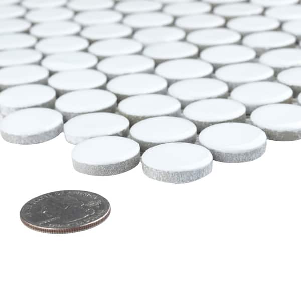 Merola Tile Hudson Penny Round Glossy White 12 in. x 12-5/8
