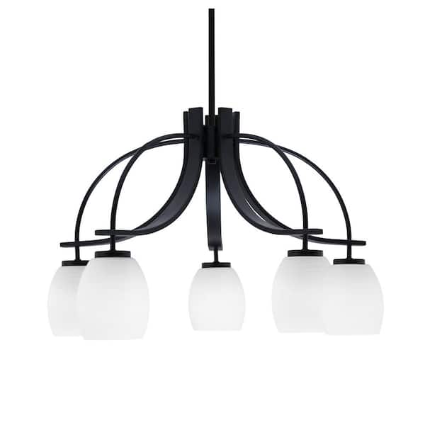 Unbranded Olympia 16 in. 5-Light Matte Black Downlight Chandelier White Linen Glass Shade