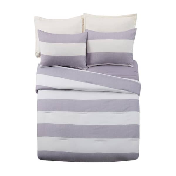 Urban Playground Lavelle Gray/White Stripe Microfiber Twin/Twin XL 2-Piece Comforter Set