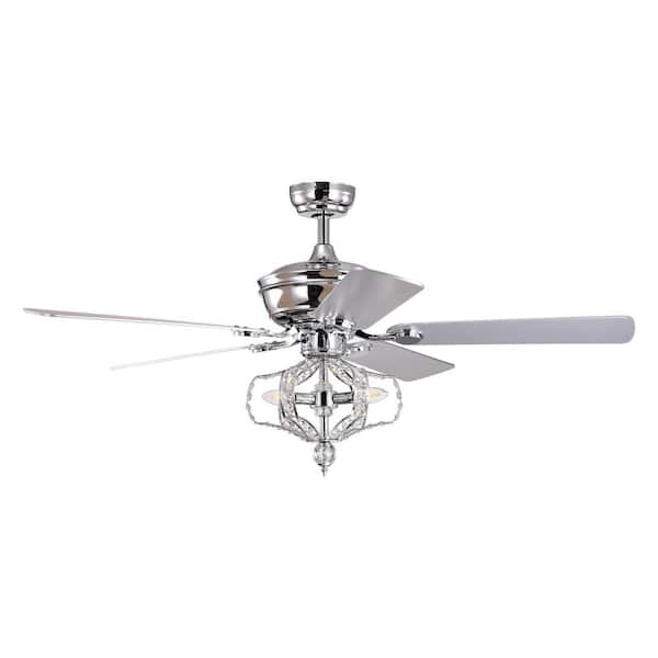 Keazile Idun 52 in. Indoor Chrome Crystal Ceiling Fan with Remote Control and Reversible Motor