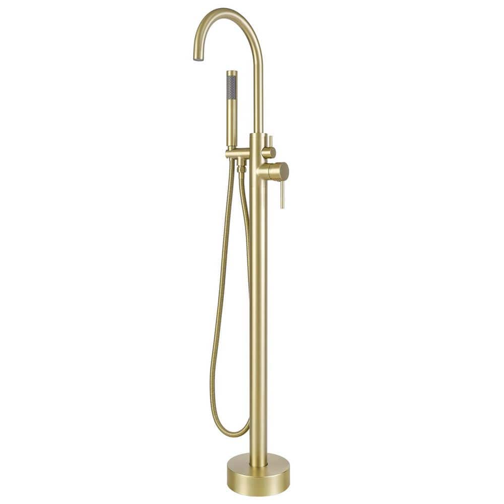 Single-Handle Freestanding Floor Mount Tub Faucet Bathtub Filler with Hand Shower in Brushed Gold price history on PriceWatchPro