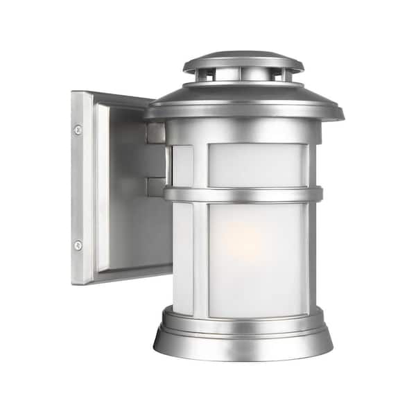 Generation Lighting Newport 1-Light Painted Brushed Steel Finish Outdoor 9 in. Wall Lantern Sconce