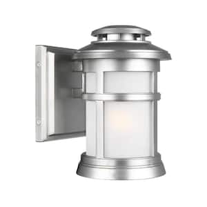 Newport 1-Light Painted Brushed Steel Finish Outdoor 9 in. Wall Lantern Sconce
