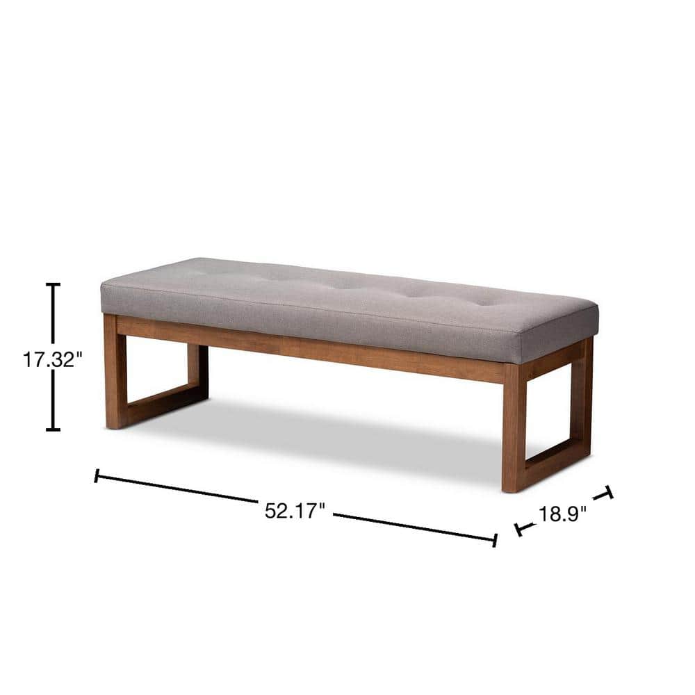 Caramay Grey Fabric and Walnut Wood Modern Storage Bench