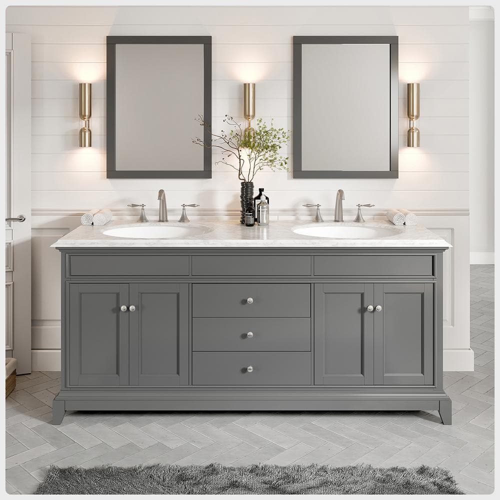 Gray Marble Double Sink Freestanding Bathroom Vanity