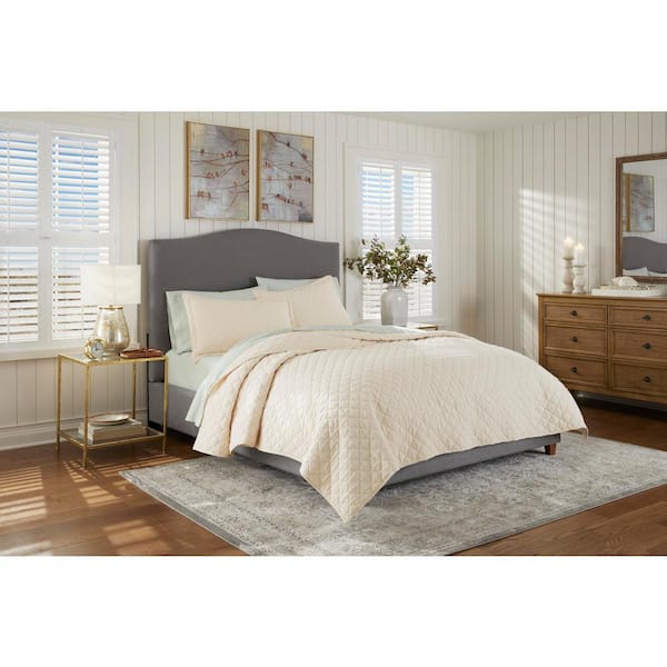 3-Piece Oatmeal Cotton Linen Blend Full/Queen Quilt Set