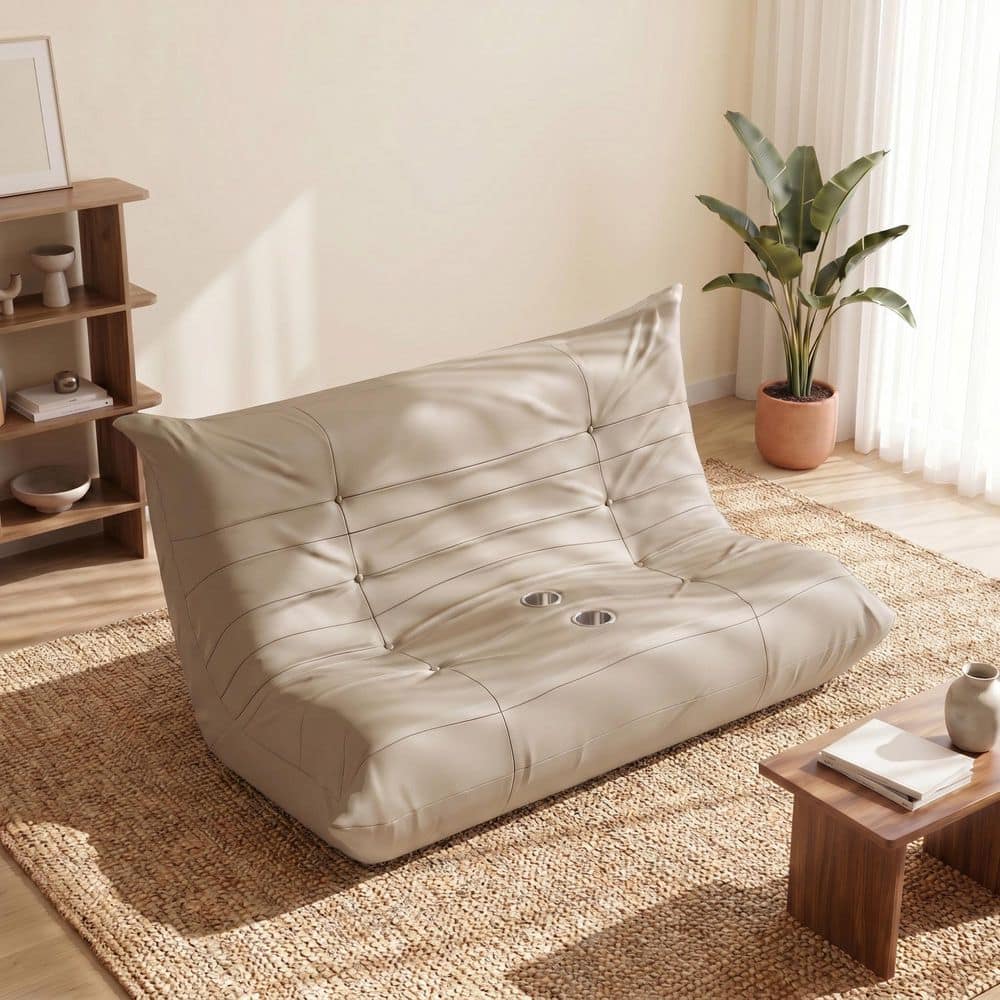 Modern Khaki Memory Foam 2-Seater Polyester Bean Bag Chair Floor Lazy Sofa Couch for Living Room Bedroom Dorm price history on PriceWatchPro