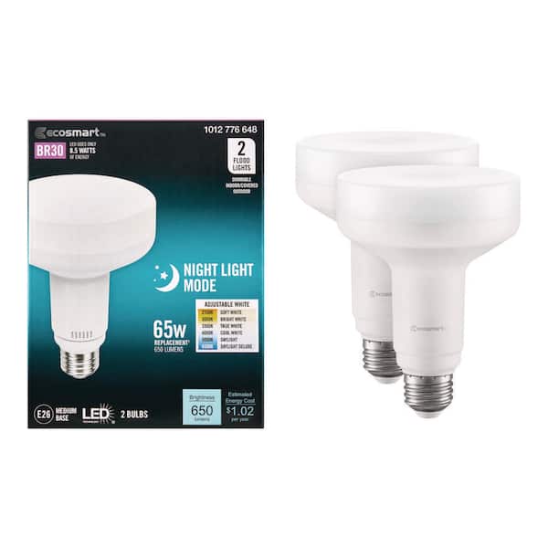 65-Watt Equivalent BR30 Dimmable LED Flood Light Bulb Adjustable Base and Night Light 6CCT (2-Pack)