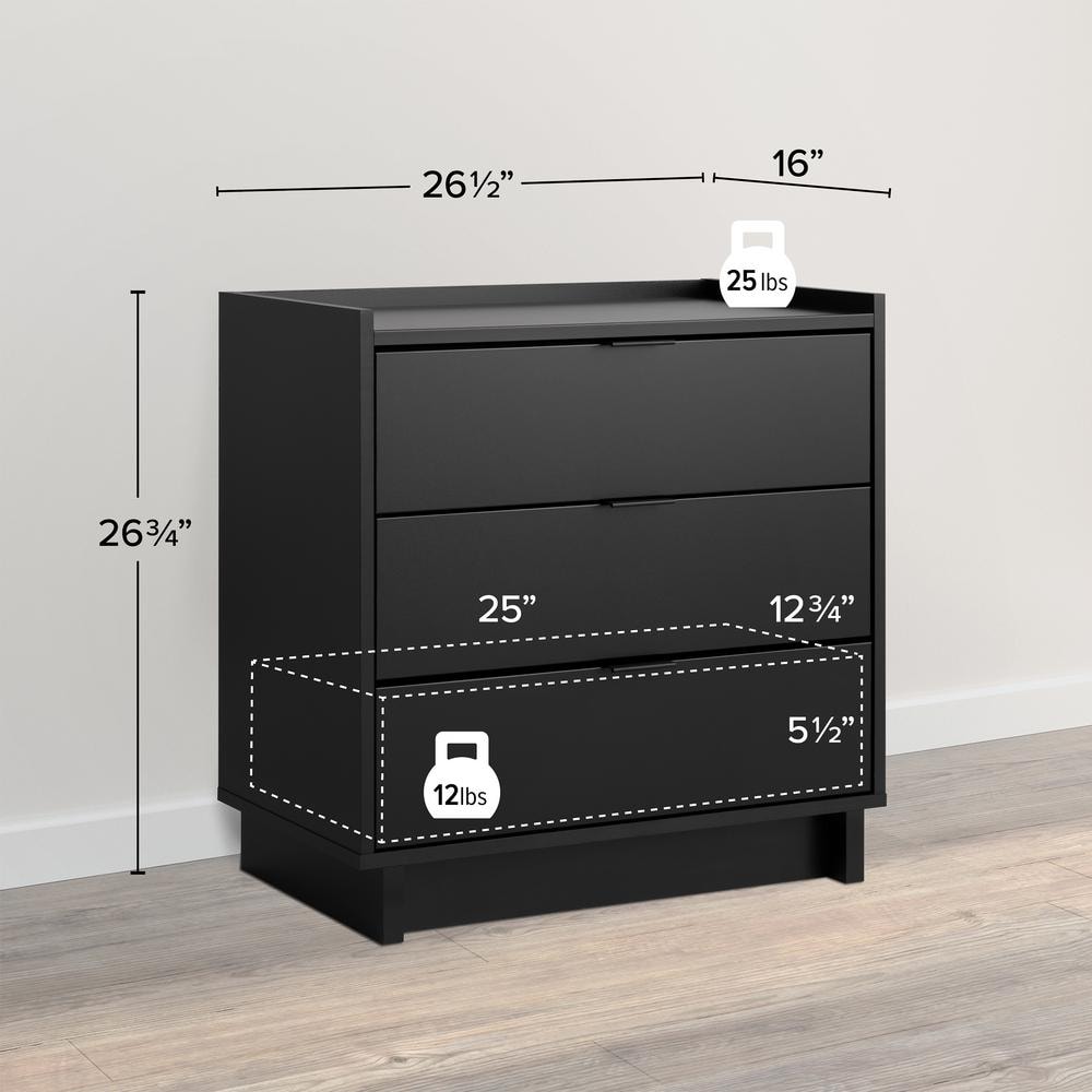 Simple Black 3-Drawer Modern Nightstand