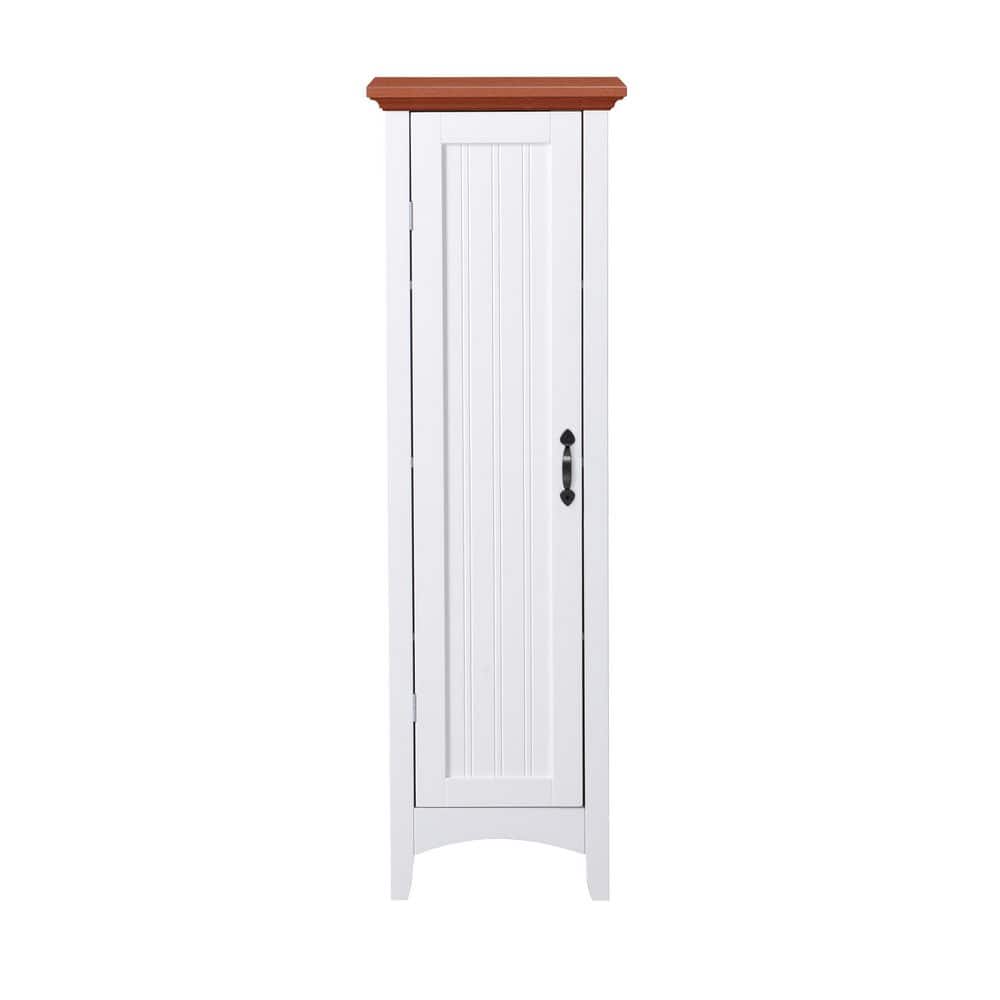 White Freestanding Pantry with Adjustable Shelving and Pine Top