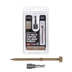 1/4 in. x 4 in. Hex Head Multi-Purpose Hex Drive Structural Wood Screw - PROTECH Ultra 4 Exterior Coated (10-Pack)