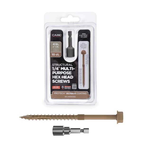 CAMO 1/4 in. x 4 in. Hex Head Multi-Purpose Hex Drive Structural Wood Screw - PROTECH Ultra 4 Exterior Coated (10-Pack)