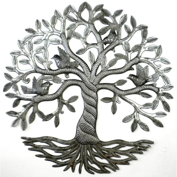 Metal Tree of Life with 3d Birds Metal Oil Drums Haitian Drum Art Craft Sale 15" 