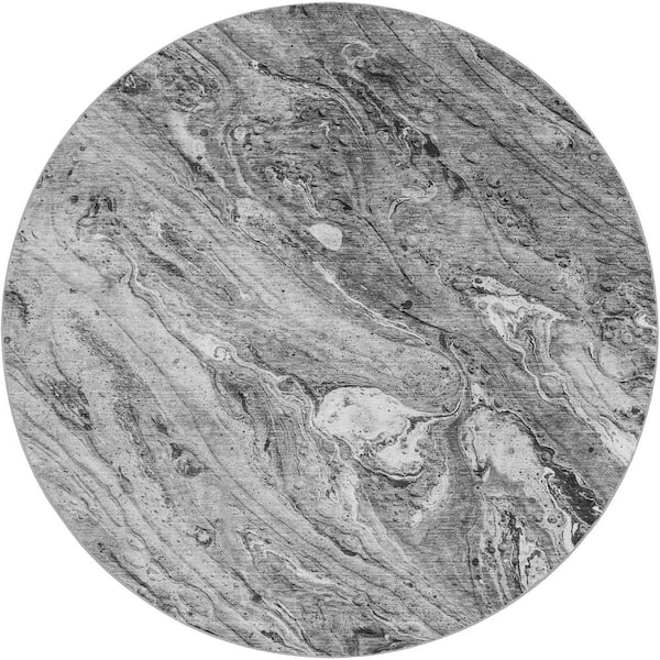 Dream Shag Premium Machine Washable Abstract ADS640 Gray 8 ft. x 8 ft. Round Rug