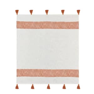 Bliss Sienna Orange/White Hand-Woven Striped Farmhouse Organic Cotton Throw Blanket