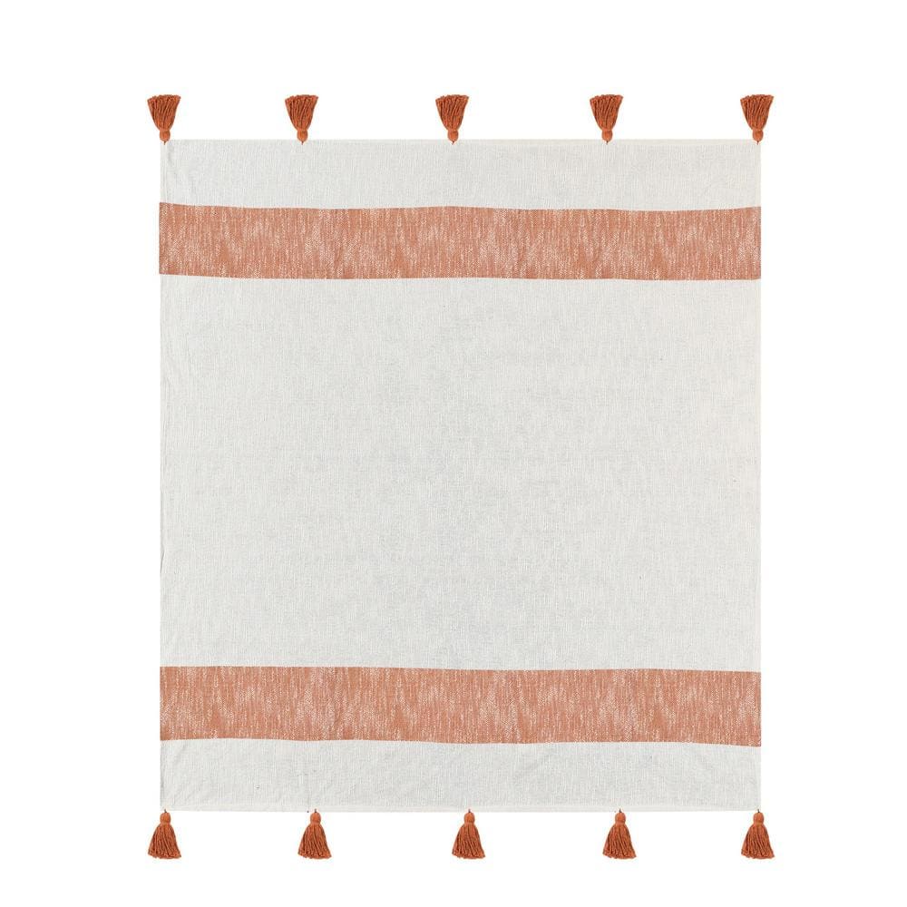 Bliss Sienna Orange/White Hand-Woven Striped Farmhouse All Natural Cotton T