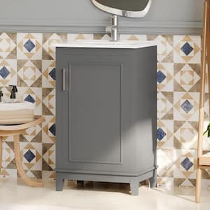 20 in. W Wood Modern Small Bathroom Vanity Cabinet in Gray with Ceramic Basin