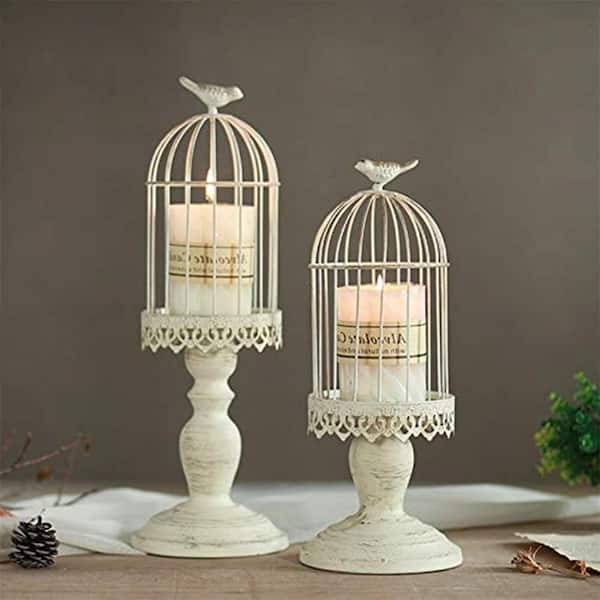 2pcs Decorative Birdcage Candle Holders For Pillar Candles Black White  Vintage Candle Holder Metal Bird Cage Candle Stands For Rustic Home Decor  Table Wedding Centerpiece Bird Decor