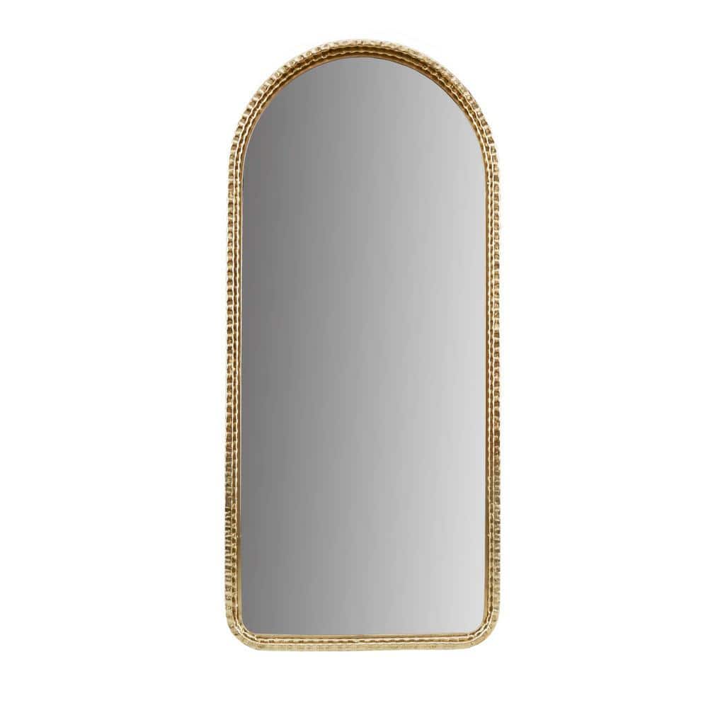 Gold Arched Rectangular Wall Mirror with Intricate Frame