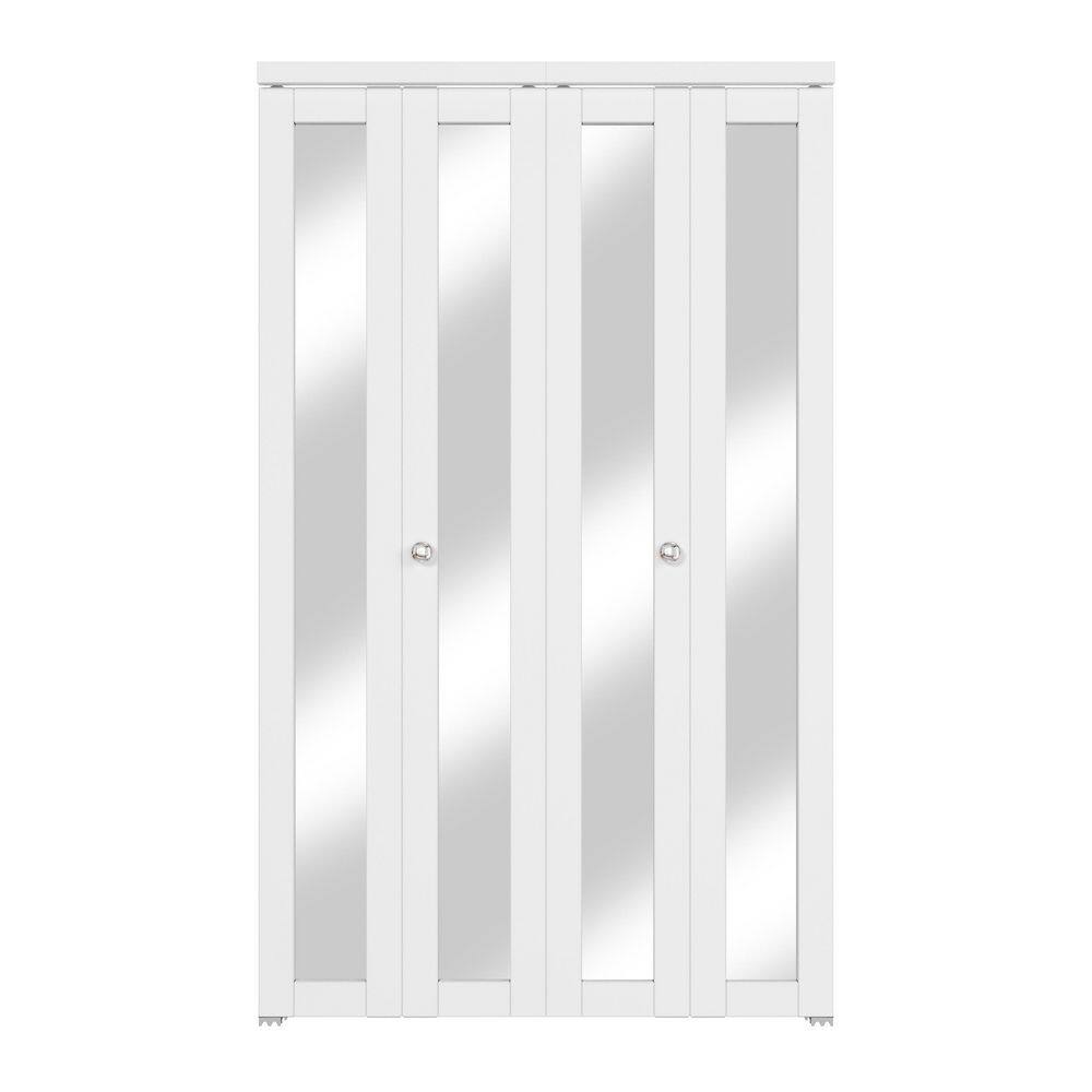 56 in. x 80 in. 1 Lite Mirrored Glass Durable Solid Core and White MDF Finished Bi-fold Door with Hardware Kit price history on PriceWatchPro