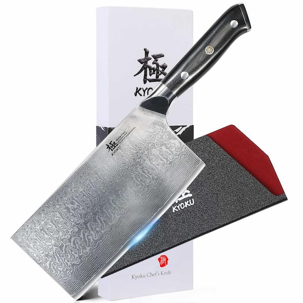 KYOKU Clever Knife, Shogun Series 7 in. Japanese VG10 Damascus Steel Blade Full Tang Sharp Vegetable Knife with Case Sheath