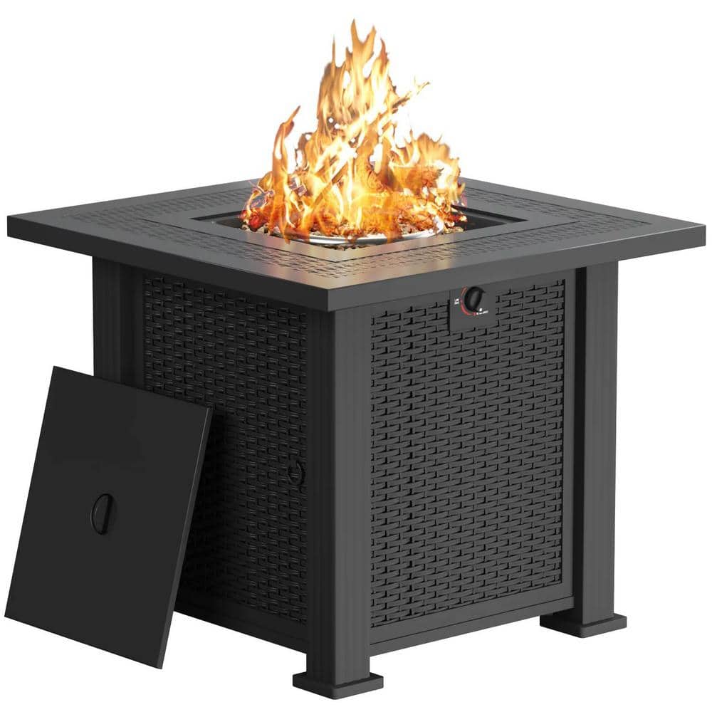 Foredawn Propane Fire Pits 28 in. Outdoor Gas Fire Pit Table, 50,000 BTU Steel with Lid and Lava Rock, Black FT220041BK