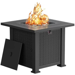 Propane Fire Pits 28 in. Outdoor Gas Fire Pit Table, 50,000 BTU Steel with Lid and Lava Rock, Black