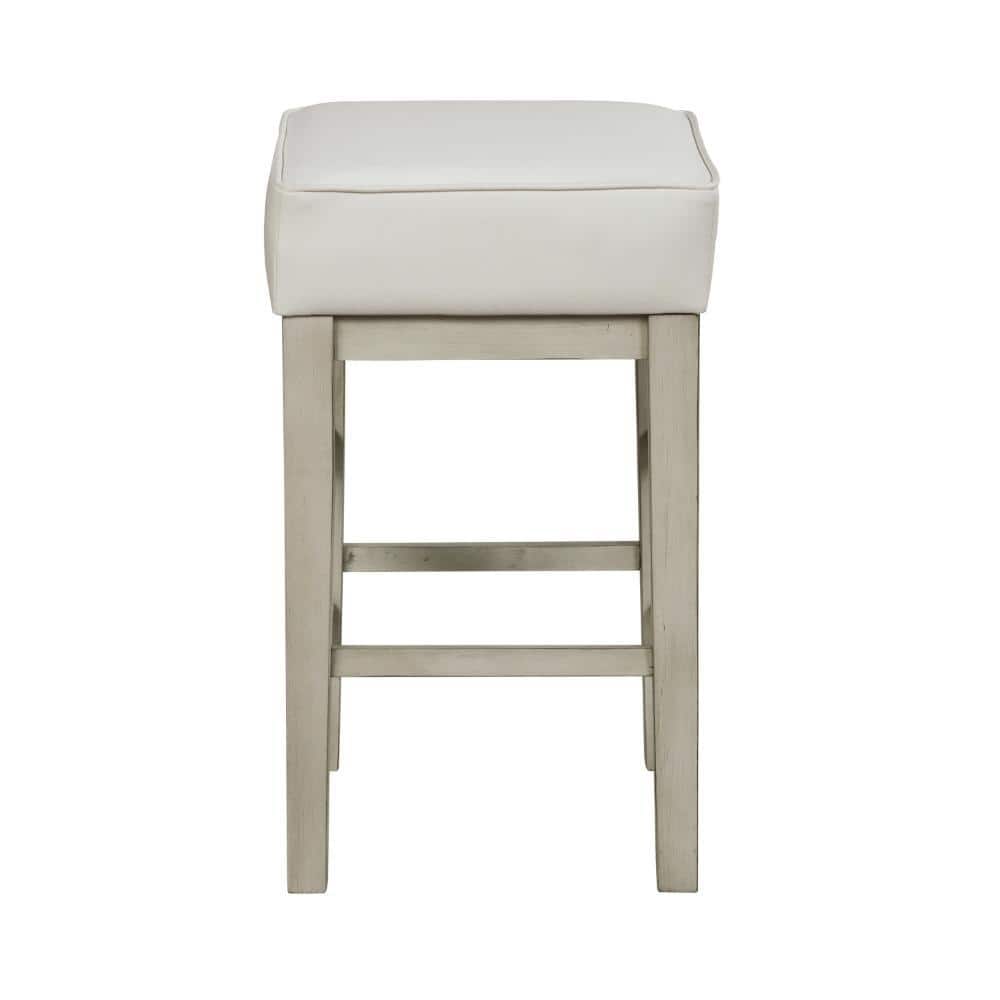 Vin 26'' White Faux Leather and Wood Counter Stool