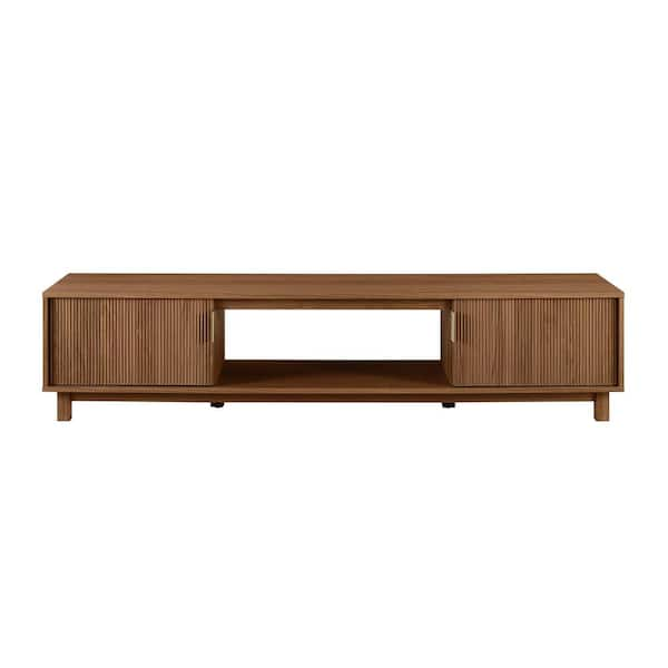 Welwick Designs 70 In Mocha Wood Mid Century Modern Tv Stand With 2 Reeded Doors Fits Tvs Up To 8975