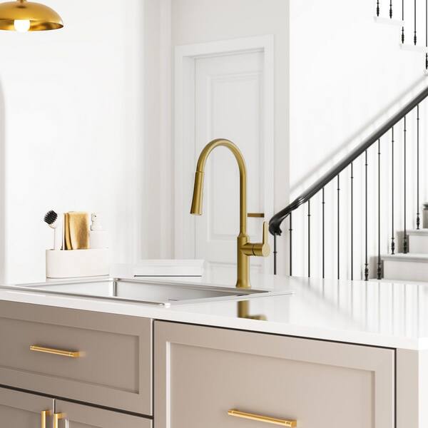 18.5 in. H Spout 360 Swivel Single Handle Pull Out 2-Sprayer Kitchen Faucet with Pot Filler in Brushed Gold