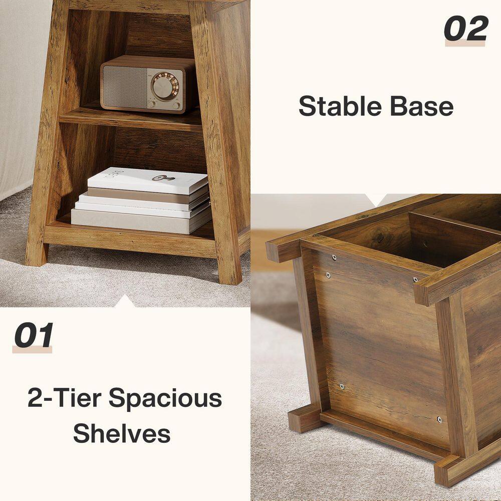 Kerlin 21.6 in. Brown Rectangle Engineered Wood End Table with Storage Shelves - thumbnail 6