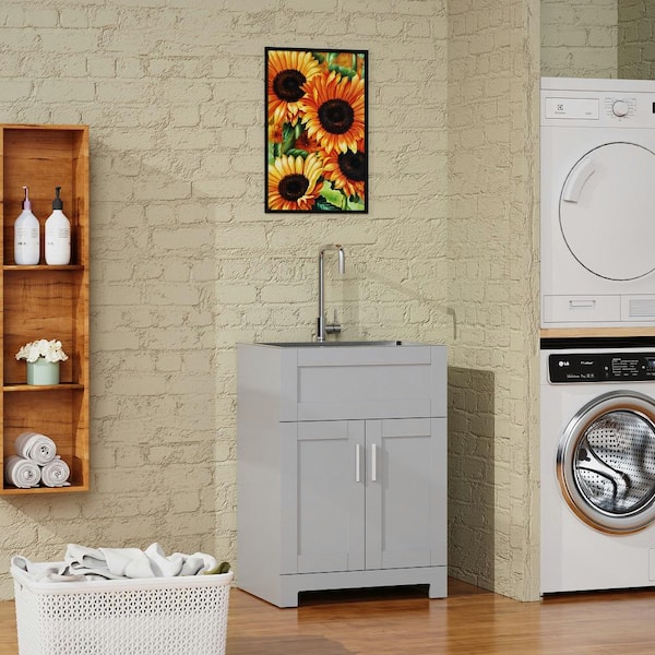 Amucolo 24 in. Stainless Steel Drop-in Laundry Utility Sink with Faucet