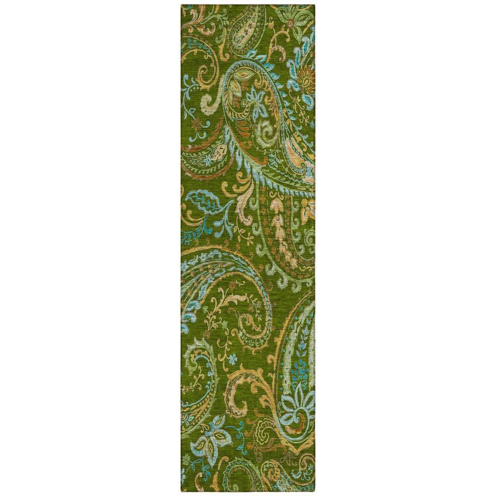 Green 2 ft. x 8 ft. Woven Paisley Polyester Runner Indoor/Outdoor Area Rug price history on PriceWatchPro