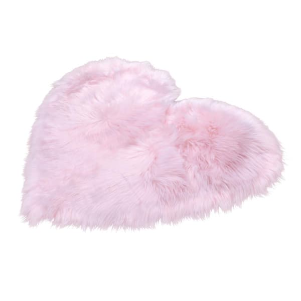 Walk on Me Pink 2 ft. x 3 ft. Faux Fur Luxuriously Soft and Eco Friendly Heart Area Rug