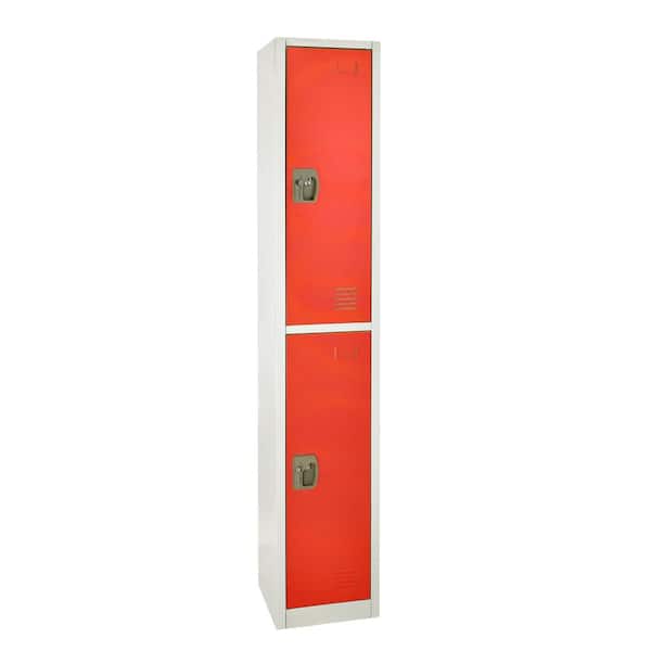 AdirOffice 629-Series 72 in. H 2-Tier Steel Key Lock Storage Locker Free Standing Cabinets for Home, School, Gym in Red