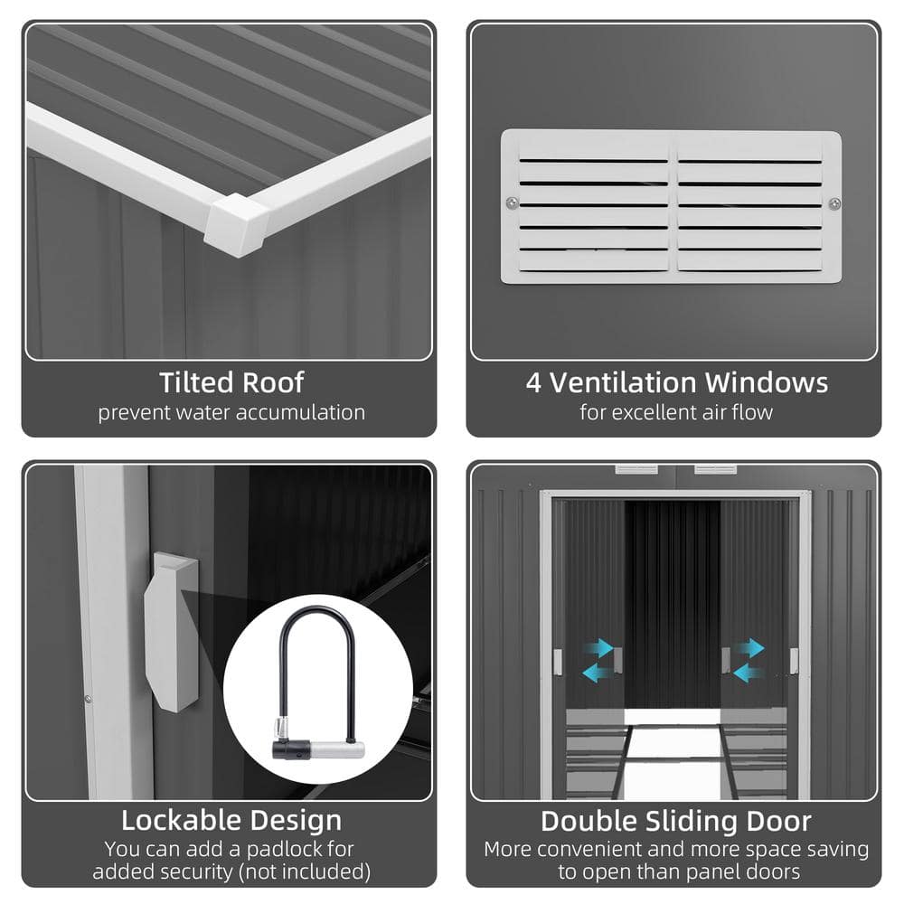 Outsunny 11' x 9' Gray Metal Storage Shed Kit with Windows