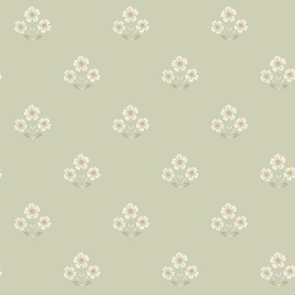 Daisy Motif Sage Green Non-Pasted Wallpaper (Covers 56 sq. ft.)