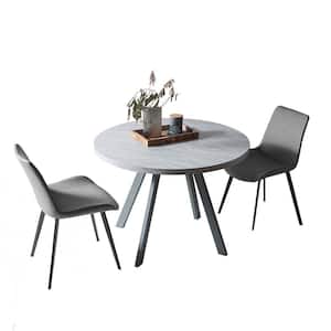 3-Piece Gray Round Dining Table Set MDF Dining Table with 2 Gray Dining Chairs