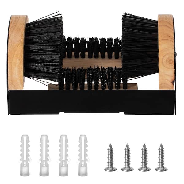 9 in. x 6 in. Heavy-Duty Metal and Wooden Base Shoe Cleaner Boot Scraper, Portable Scrubbing Brush, Boot Tray, Wooden