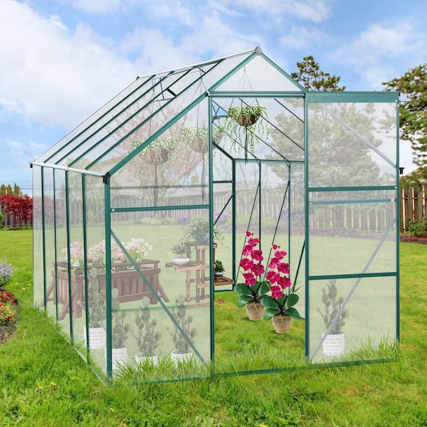 Unbranded 6x10ft Outdoor Aluminum Heavy Duty Polycarbonate Walk-In Greenhouse, Elevated Base and Anchors, Suitable for All Seasons