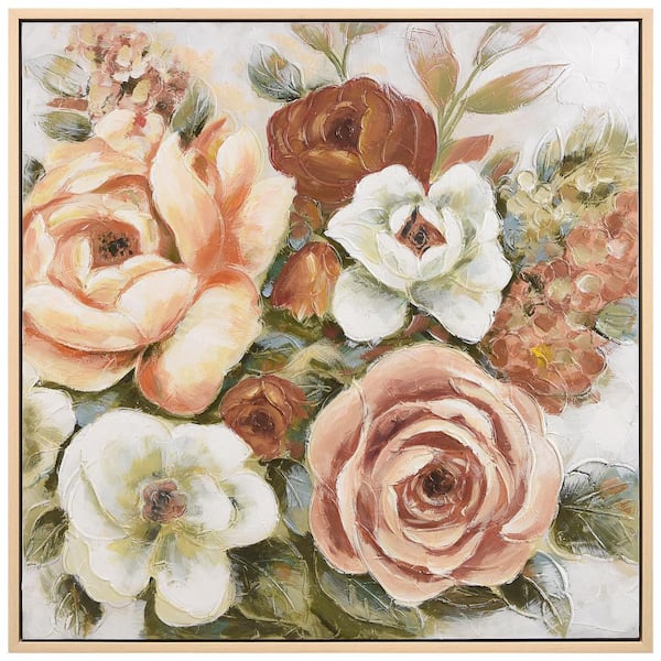 Autumn Blossoms Heavily Textured Hand Painted Framed Canvas Wall Art, 40 in. x 40 in.