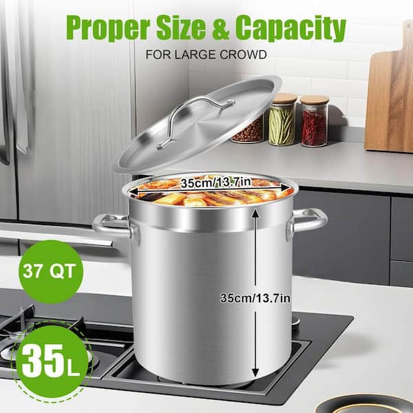 Stainless Steel Stock Pot 37 qt. Large Capacity Heavy Duty Cooking