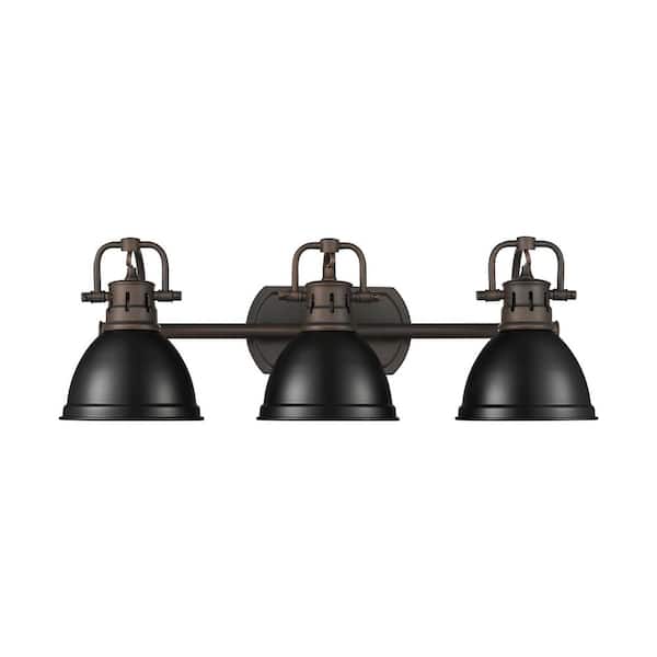 Duncan 8.25 in. 3 Light Rubbed Bronze Vanity Light with Matte Black Shade