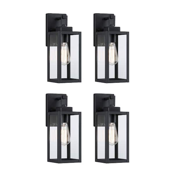 Bonanza 14 in. 1-Light Matte Black Outdoor Hardwired Wall Lantern Sconce with Clear Glass Shade, 1 x E26 (4-Pack)