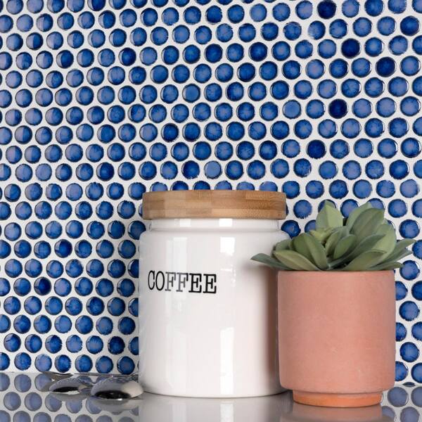 Merola Tile Hudson Penny Round Glossy Sapphire 6 in. x 6 in