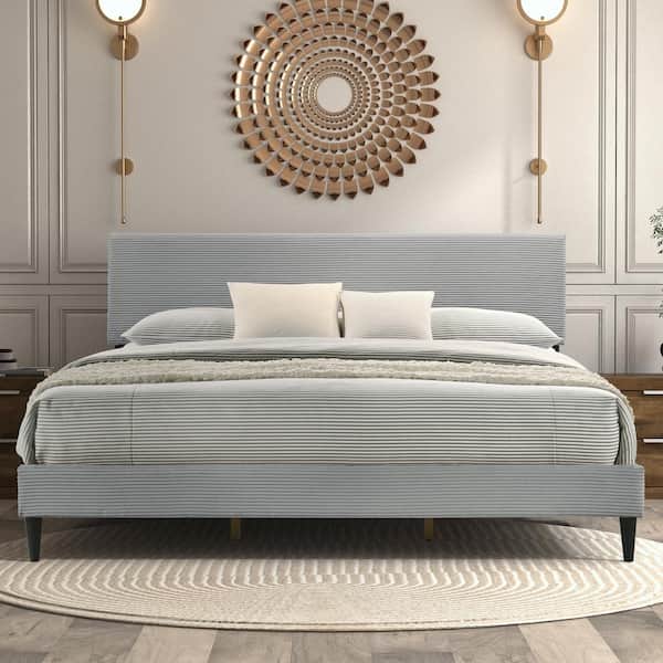 GALANO Bayson Towel Gray Wood Frame King Platform Bed Headboard